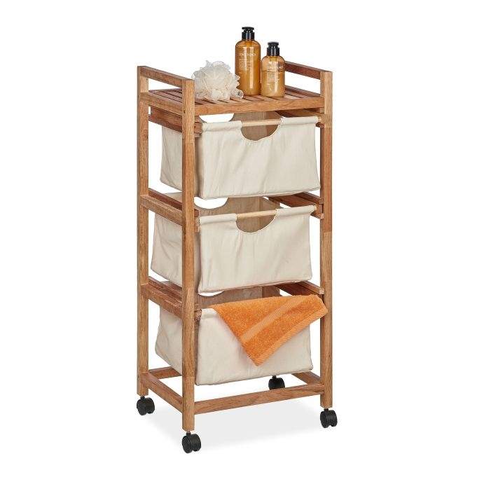 Badeværelseshylde med 3 vasketøjskurve beige