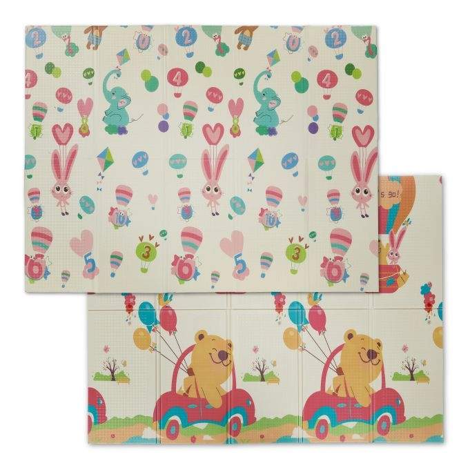 Sammenfoldelig legetæppe med dyremotiver