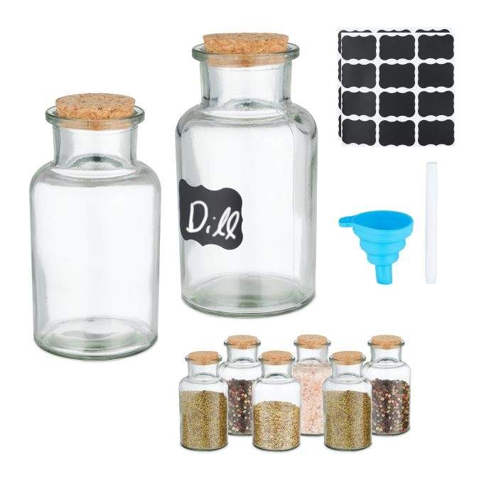 sæt med 8 krydderiglas med kork låg