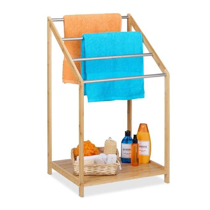 Bambus håndklædeholder med hylde