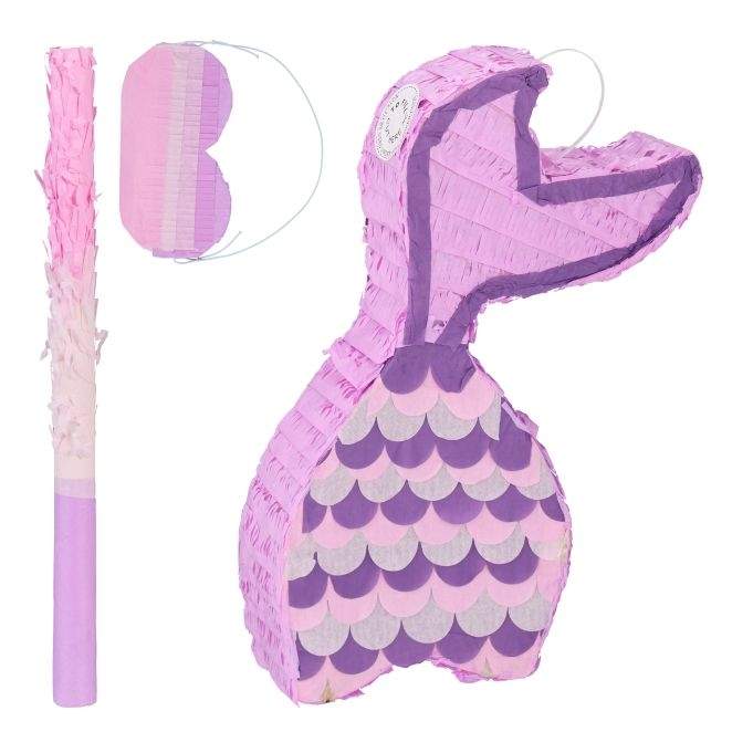 Havfrue pinata med slikkepind og maske