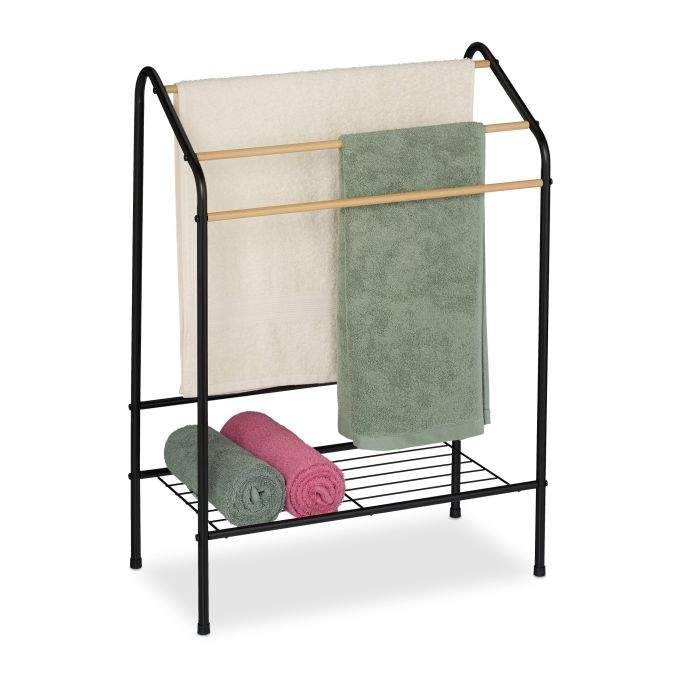 Håndklædestang i metal med hylde