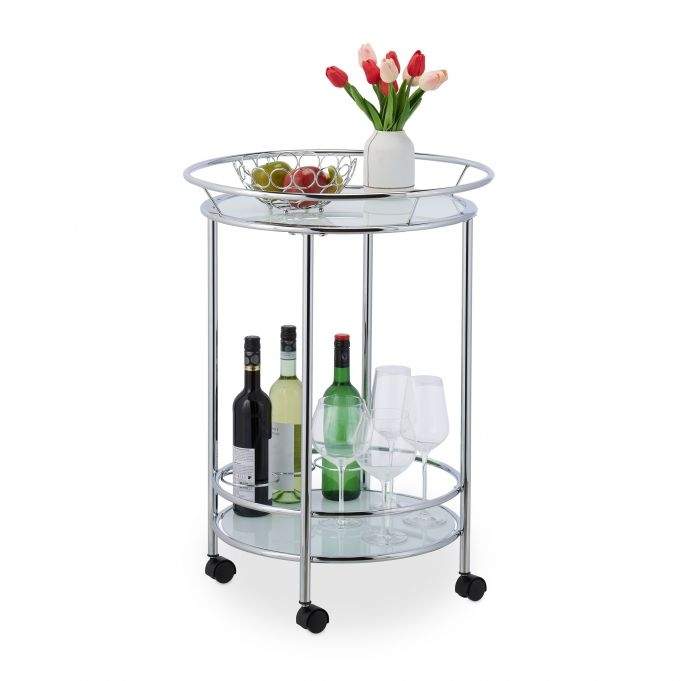 Rund serveringsvogn krom & glas