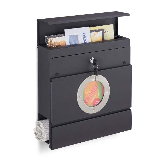 Postkasse med avisholder sort