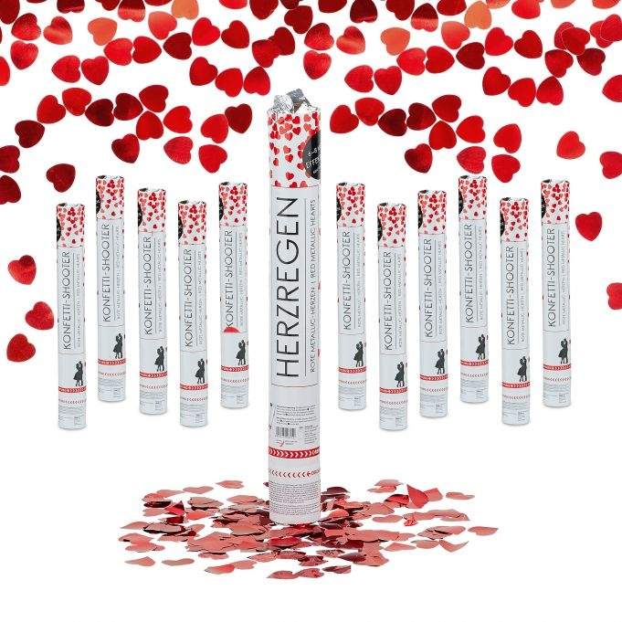 12x Party Popper røde hjerter