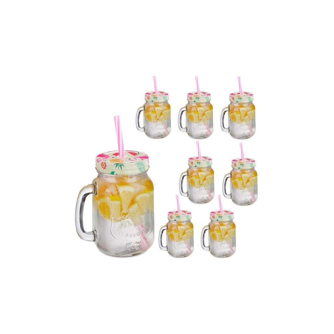 set om 8 dricksglas med lock Flamingo | Hem & Hobby - Hem & Hushåll - Kök - Servering - Sugrör | Pryloteket