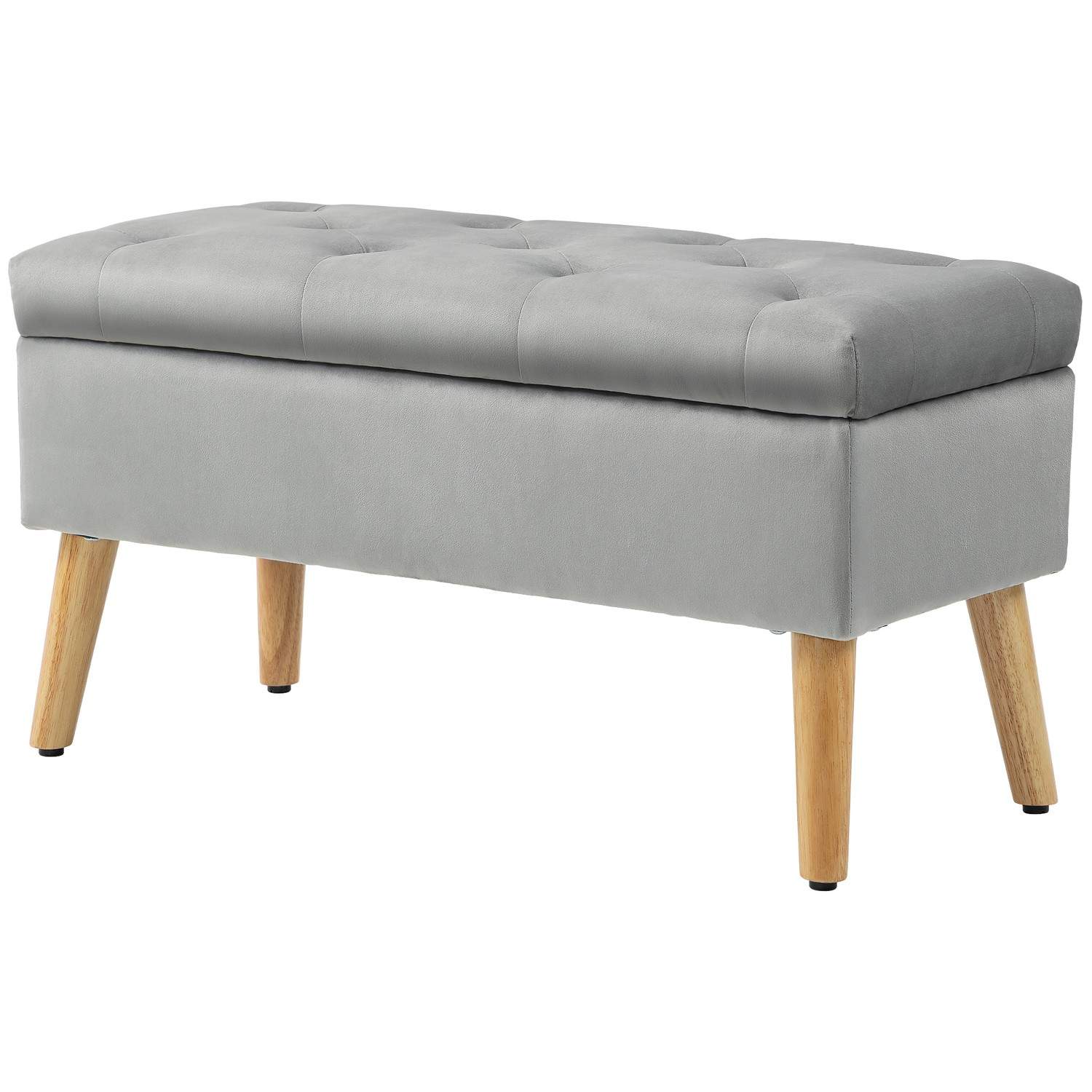 Bænk med opbevaringsplads, polstret bænk med låg, sengebænk med fløjlslook, til entre, soveværelse, stue, gummitræ 102 x 35 x 43