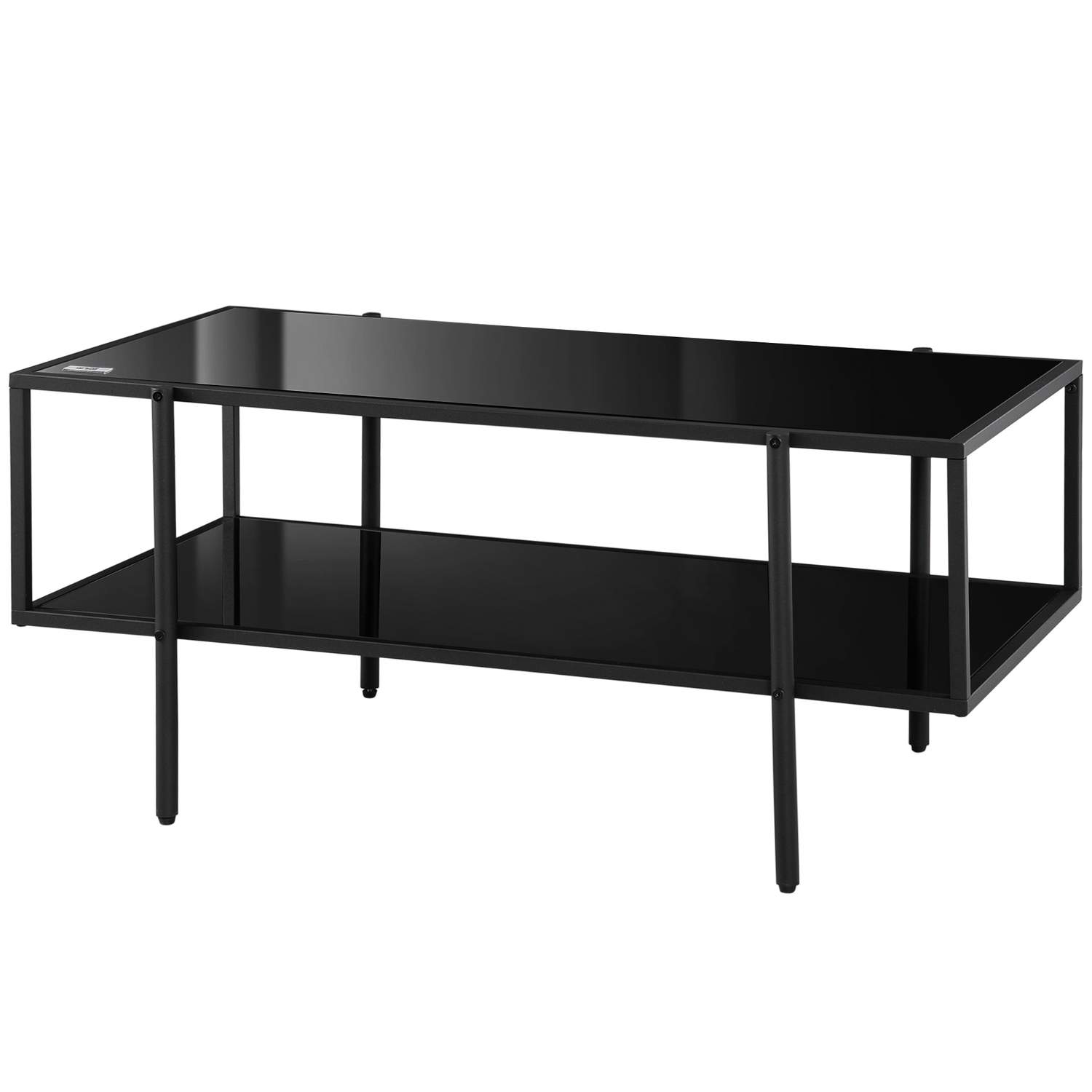 Sidebord Sofabord med 2 hylder Hærdet glas Sofabord til Stue Soveværelse 100 x 55 x 45,5 cm Stål Sort