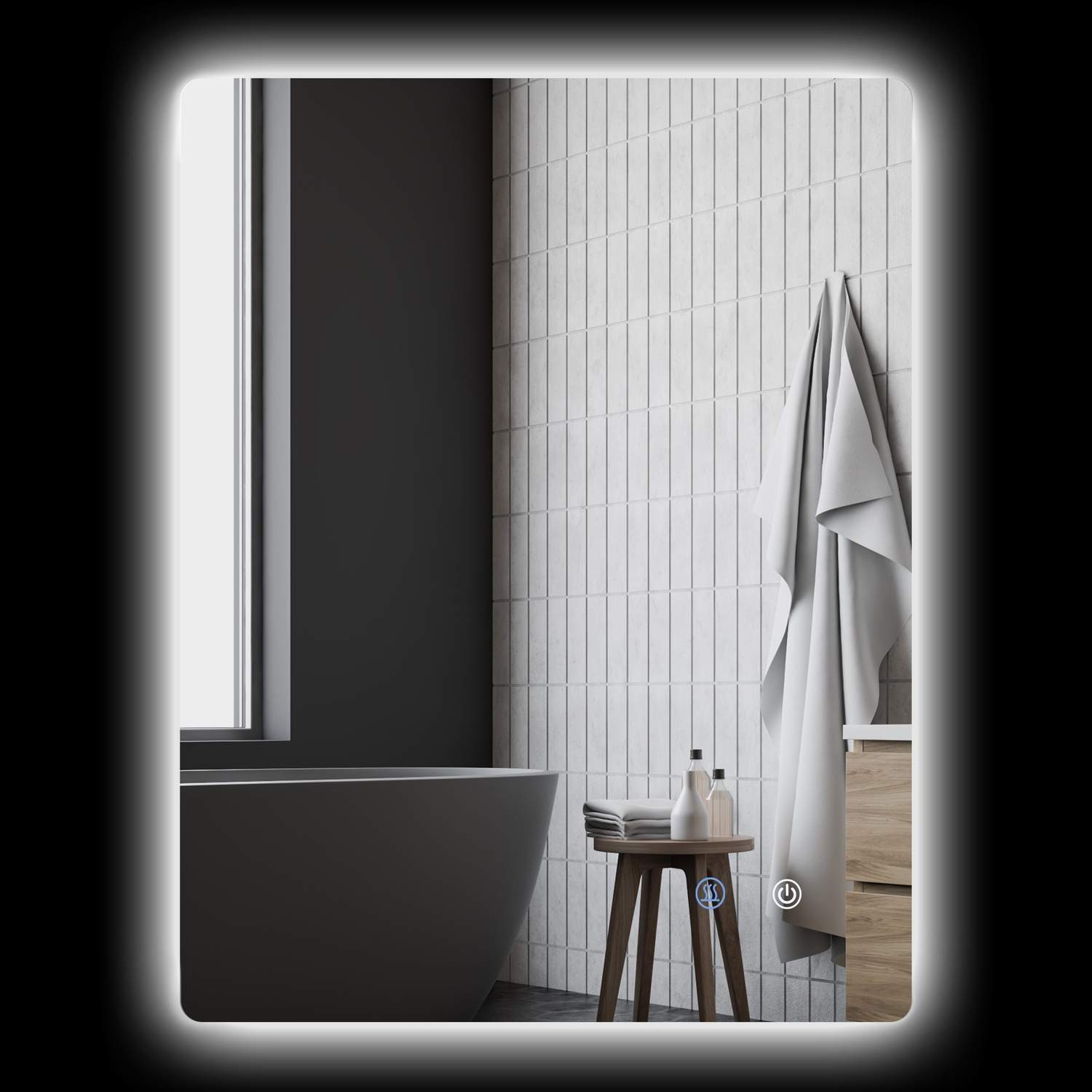 Badeværelsesspejl med belysning 70 x 50 cm, IP44 vægspejl med 3 lysfarver, touch switch & anti-dug, med memory funktion