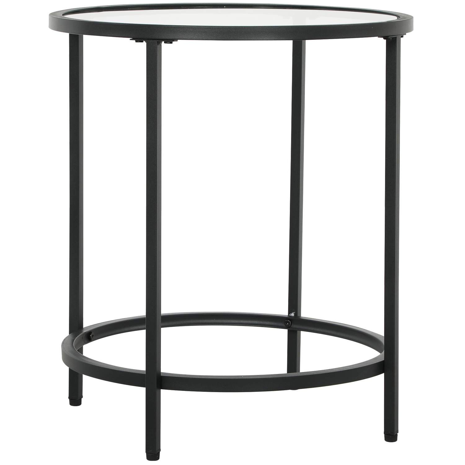 Sidebord rundt sofabord med glasbordplade, metalstel, sofabord, natbord til stue, soveværelse, sort, Ø48 x 54,7 cm
