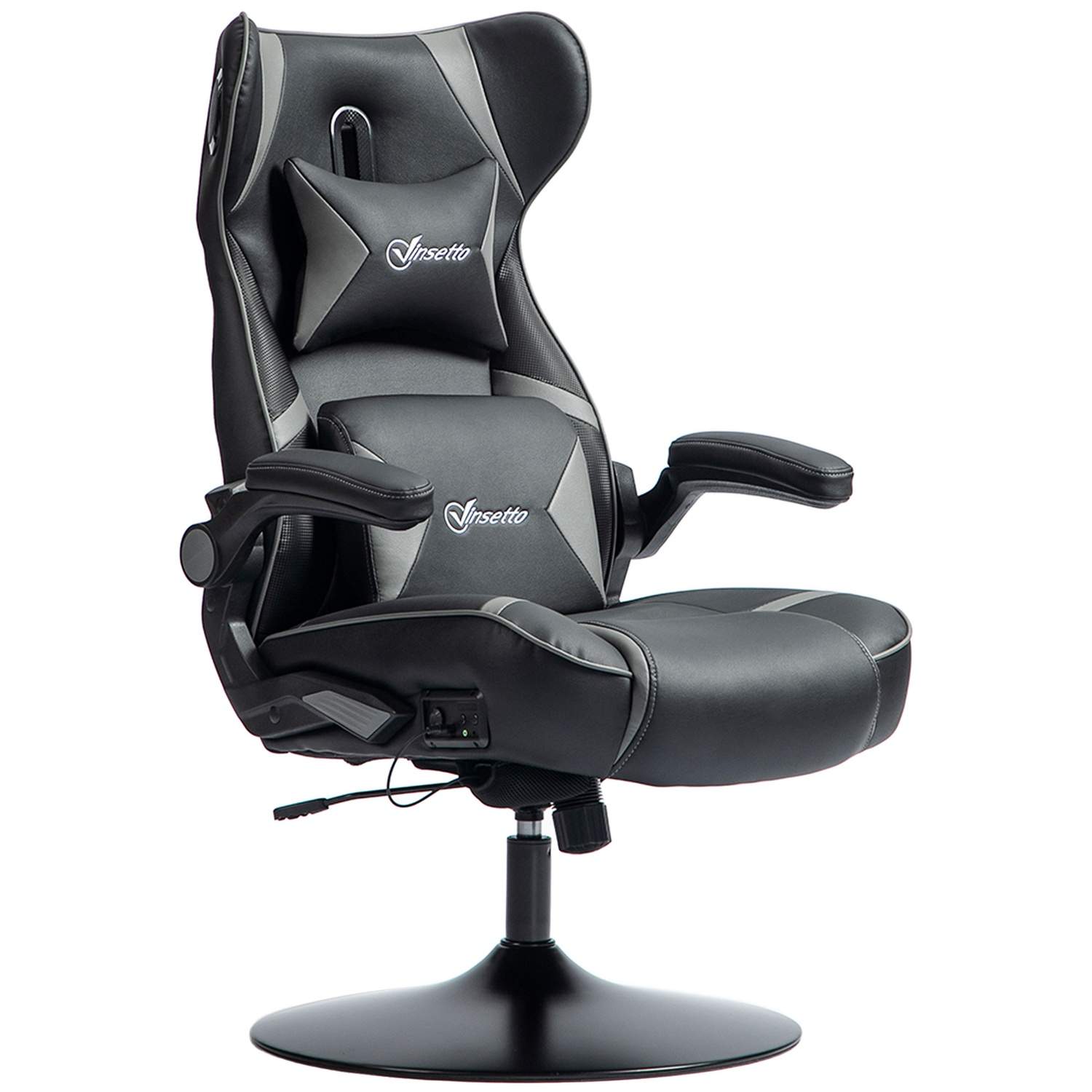 Gamingstol med vippe- og benfunktion, ergonomisk computerstol, højdejusterbar, drejelig skrivebordsstol med højttaler, bæreevne