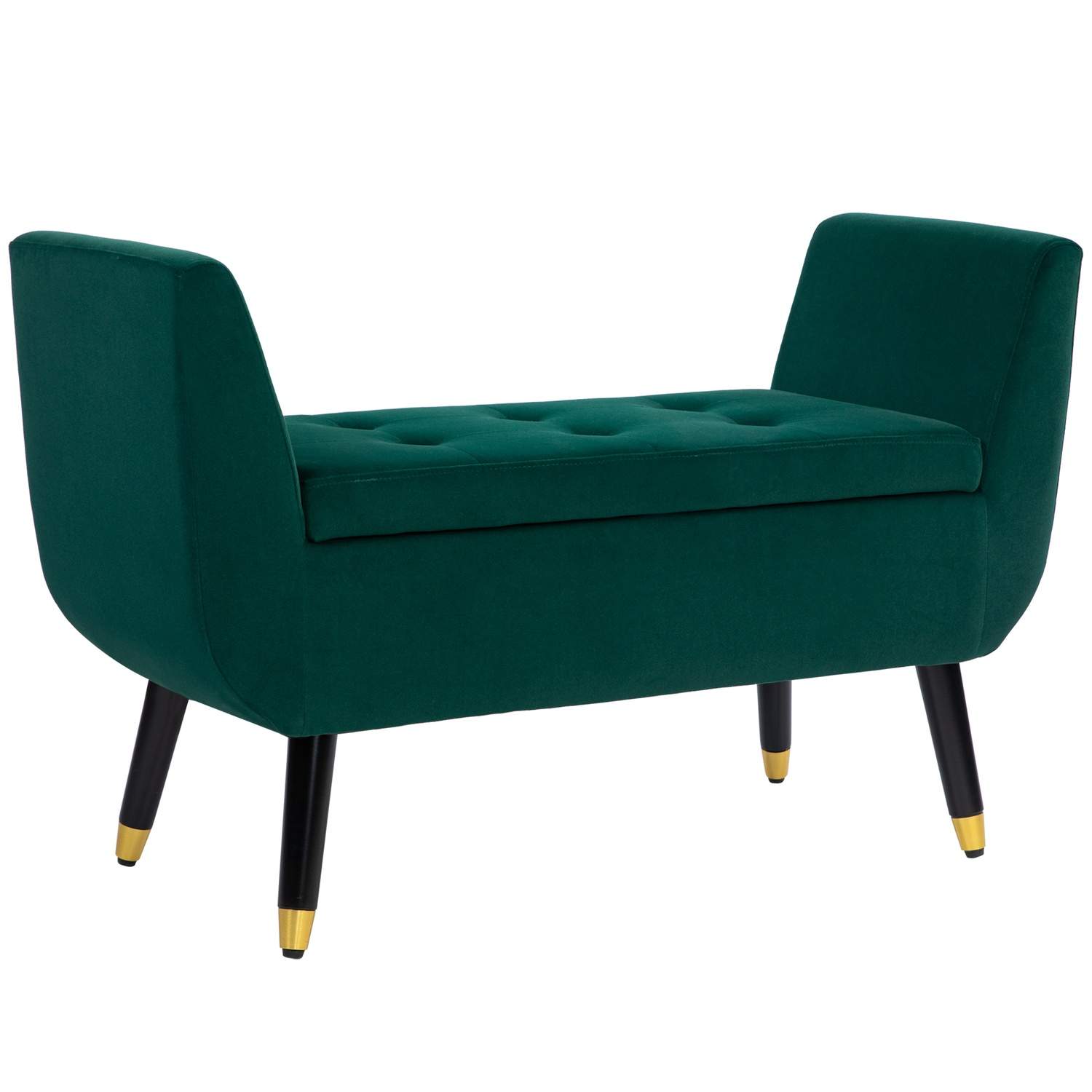 Luksus bænk polstret bænk med opbevaringsplads armlæn brystbænk fløjlsagtig polyester gummi trægrøn 107 x 42 x 65 cm