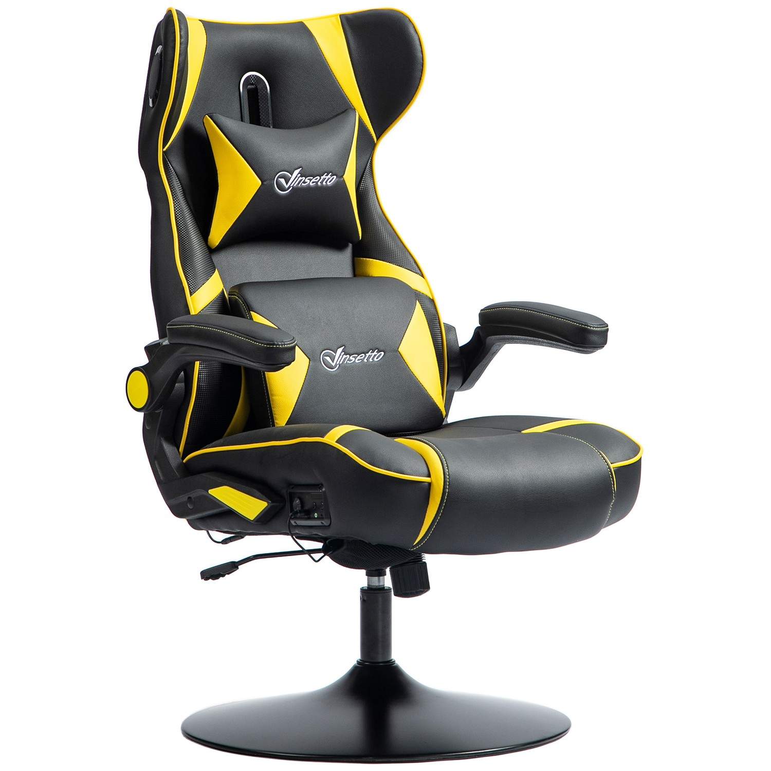 Gamingstol med vippe- og benfunktion, ergonomisk computerstol, højdejusterbar, drejelig skrivebordsstol med højttaler, bæreevne