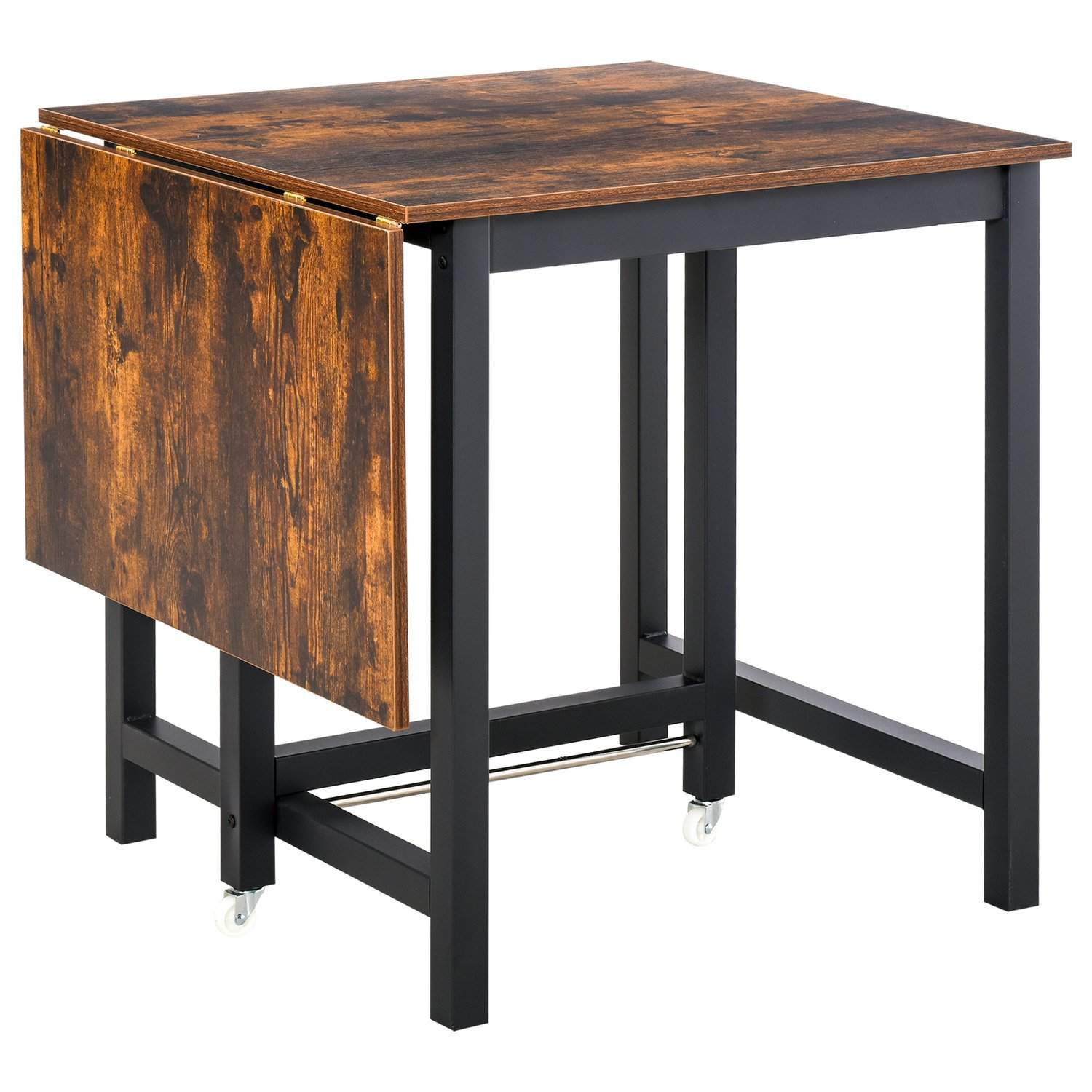 Udtrækkeligt spisebord, klapkøkkenbord med hjul, klapbord af metal, kan holde op til 20 kg, til køkken, spisestue, 118 x 70 x 76