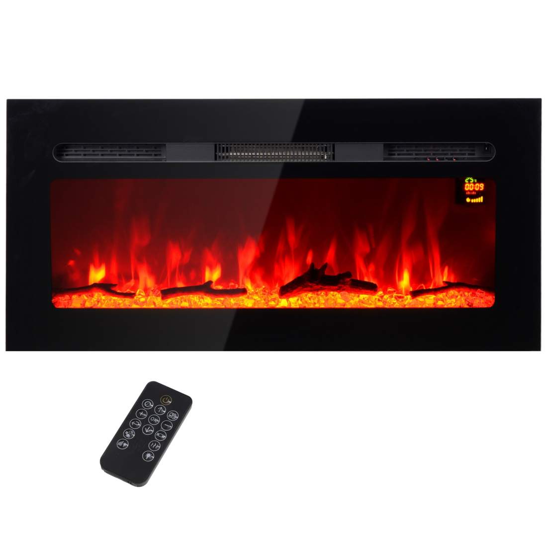 Elektrisk eldstad med LED-flammeffekt, 1800 W väggspis i 3 färger med 5 ljusstyrkenivåer, elektrisk öppen spis med fjärrkontroll | Sport & Fritid - Friluftsliv & Camping - Belysning | Pryloteket