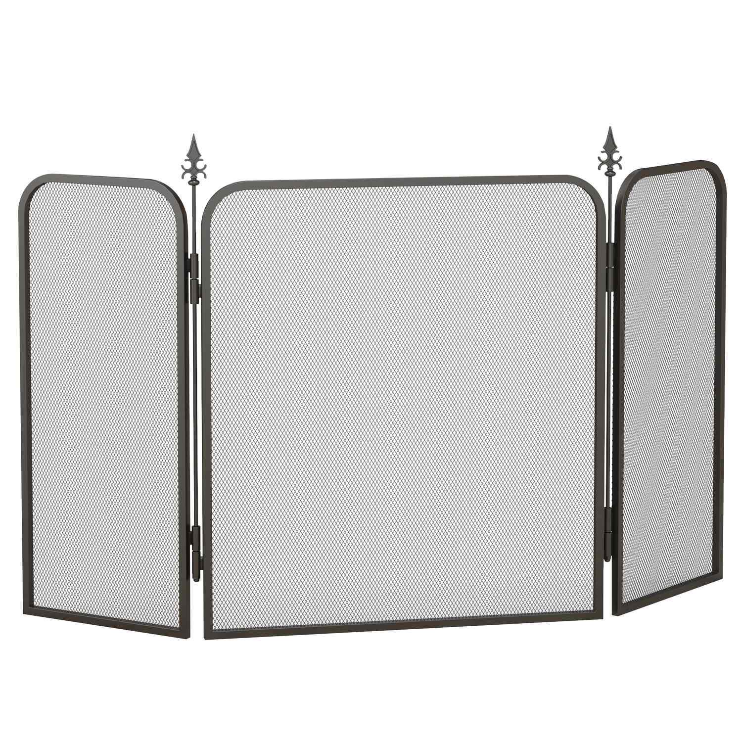 Pejseskærm, sammenfoldelig pejseskærm med 3 paneler, gnistskærm til stue, soveværelse, metal, 96x56cm, sort