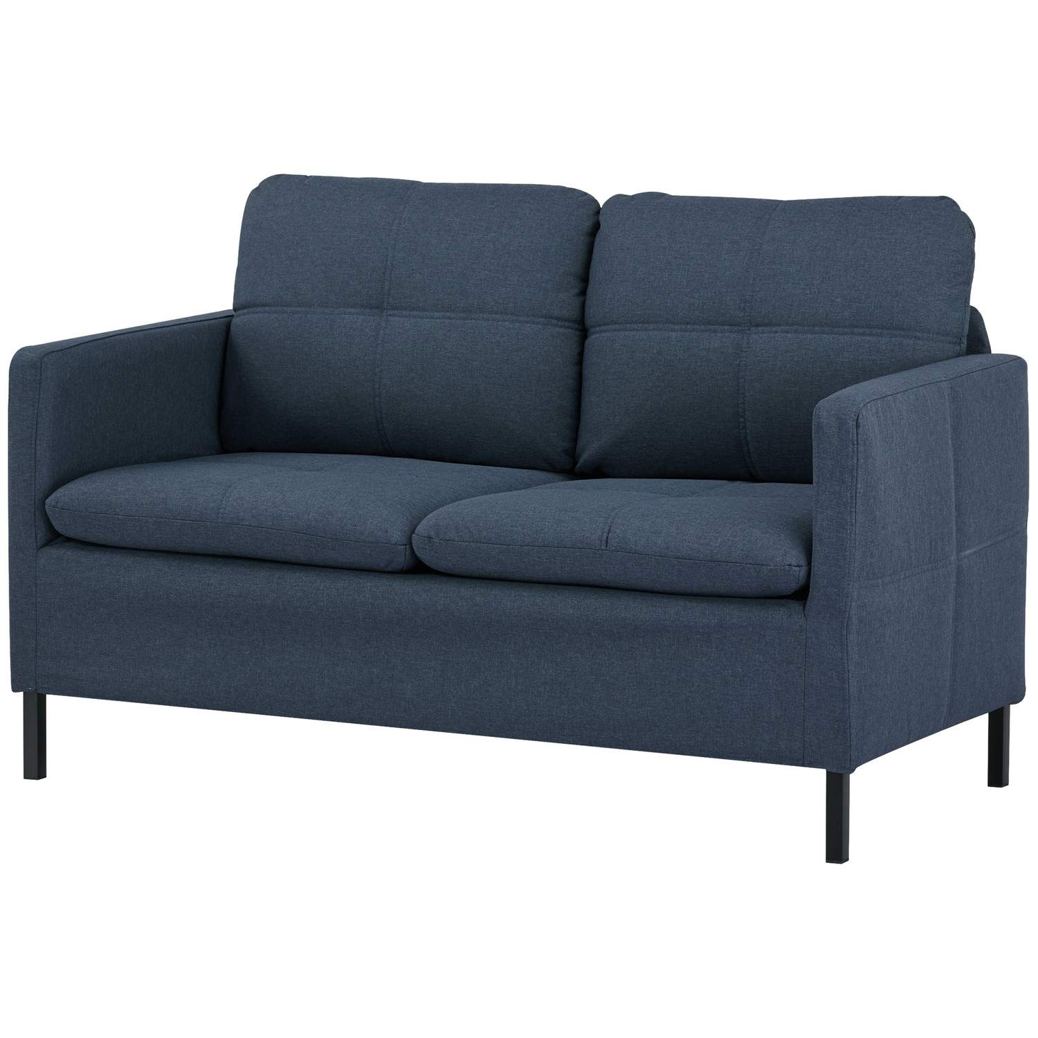 2 personers sofa, sofa med hørlook, stålben, polstret sofa, dobbelt sofa til stue, soveværelse, 135 x 67 x 78 cm, mørkeblå
