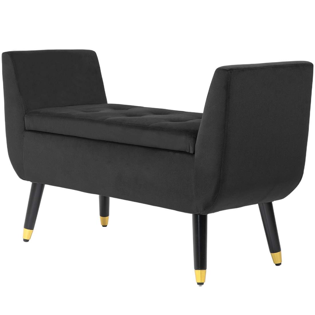 Luksus bænk polstret bænk med opbevaringsplads armlæn brystbænk fløjlsagtig polyester gummi træ mørkegrå 107 x 42 x 65 cm