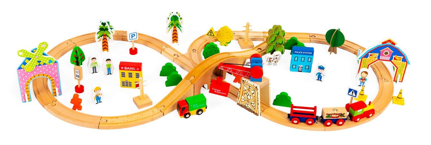 Träjärnvägsspår för batterier med 74 element Ecotoys | Elektronik - Tillbehör Mobil & Surfplatta - Mobiltillbehör - Mobilkablar - Tillbehör | Pryloteket