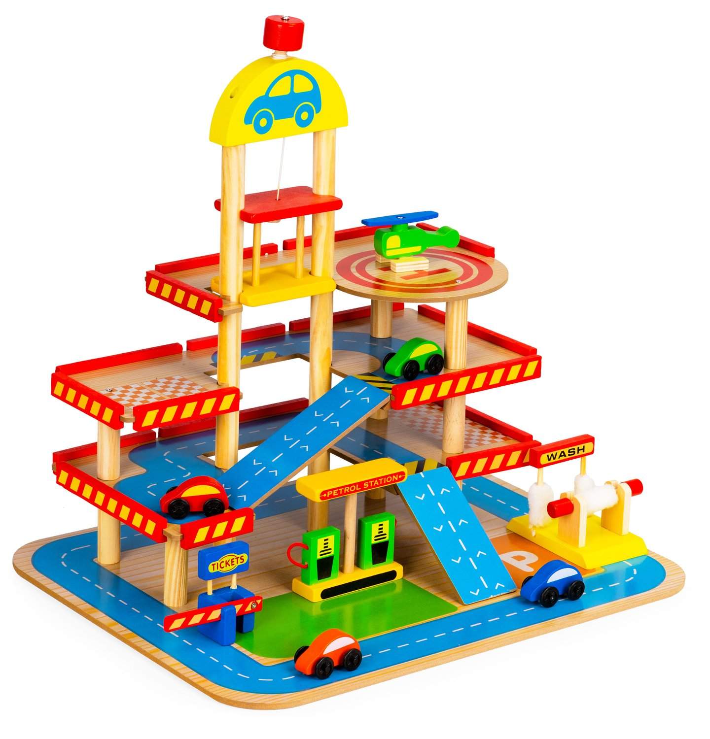 Stor trægarage med elevator + biler Ecotoys