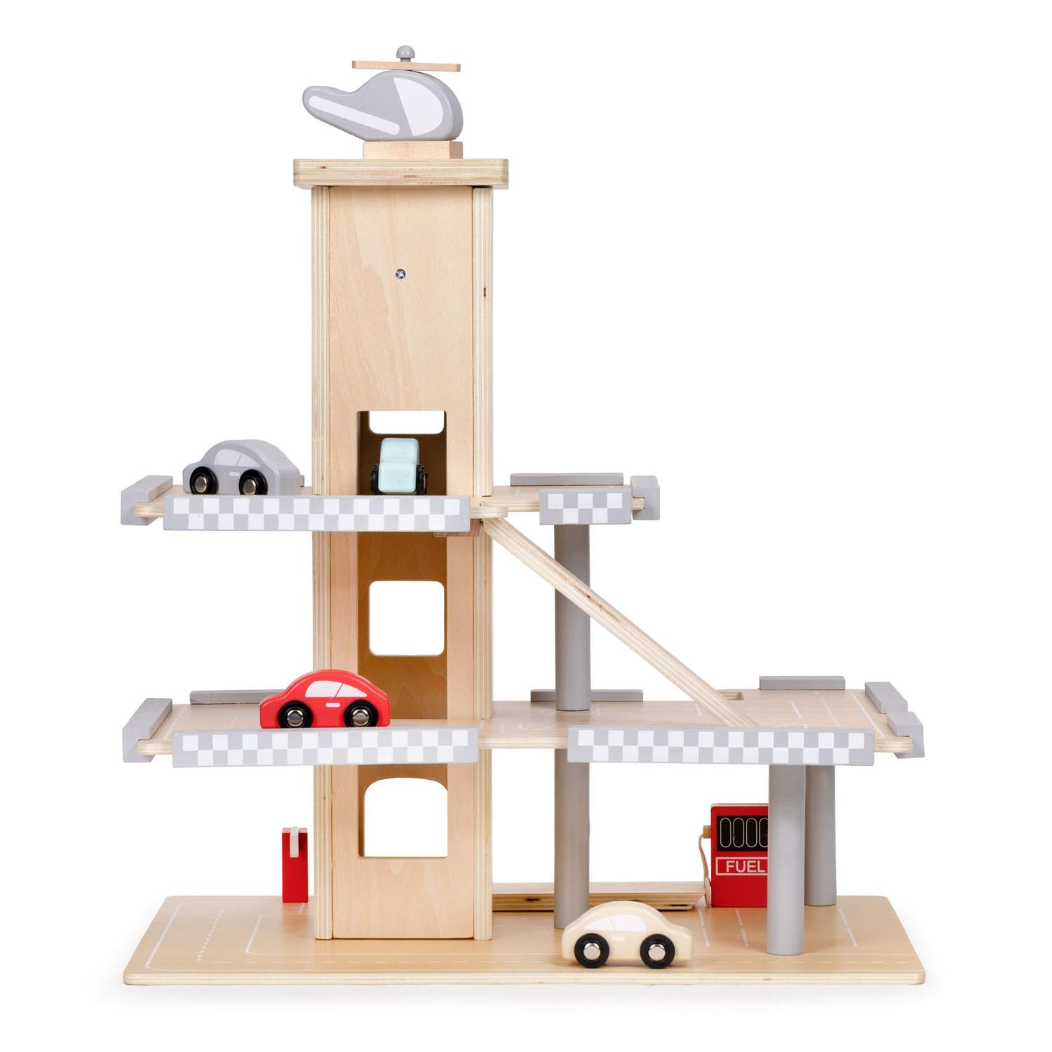 Stor træbane garage parkering med elevator + biler ECOTOYS