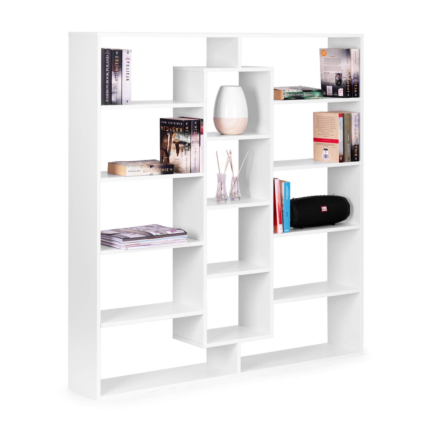 Moderne stående bogreol reol 14 hylder hvid ModernHome
