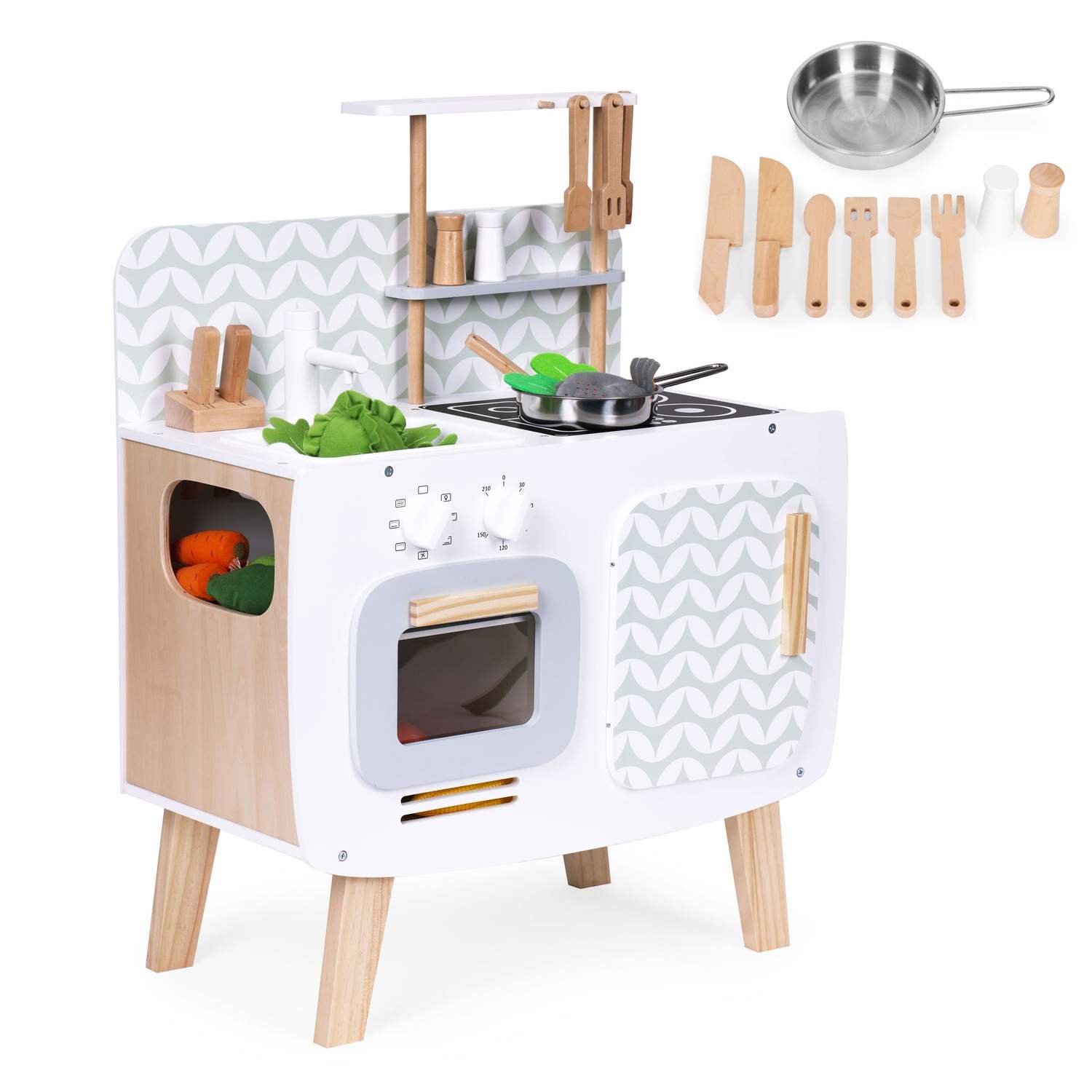 Trækøkken til børn retro ovnbrændere vask køkkentilbehør ECOTOYS