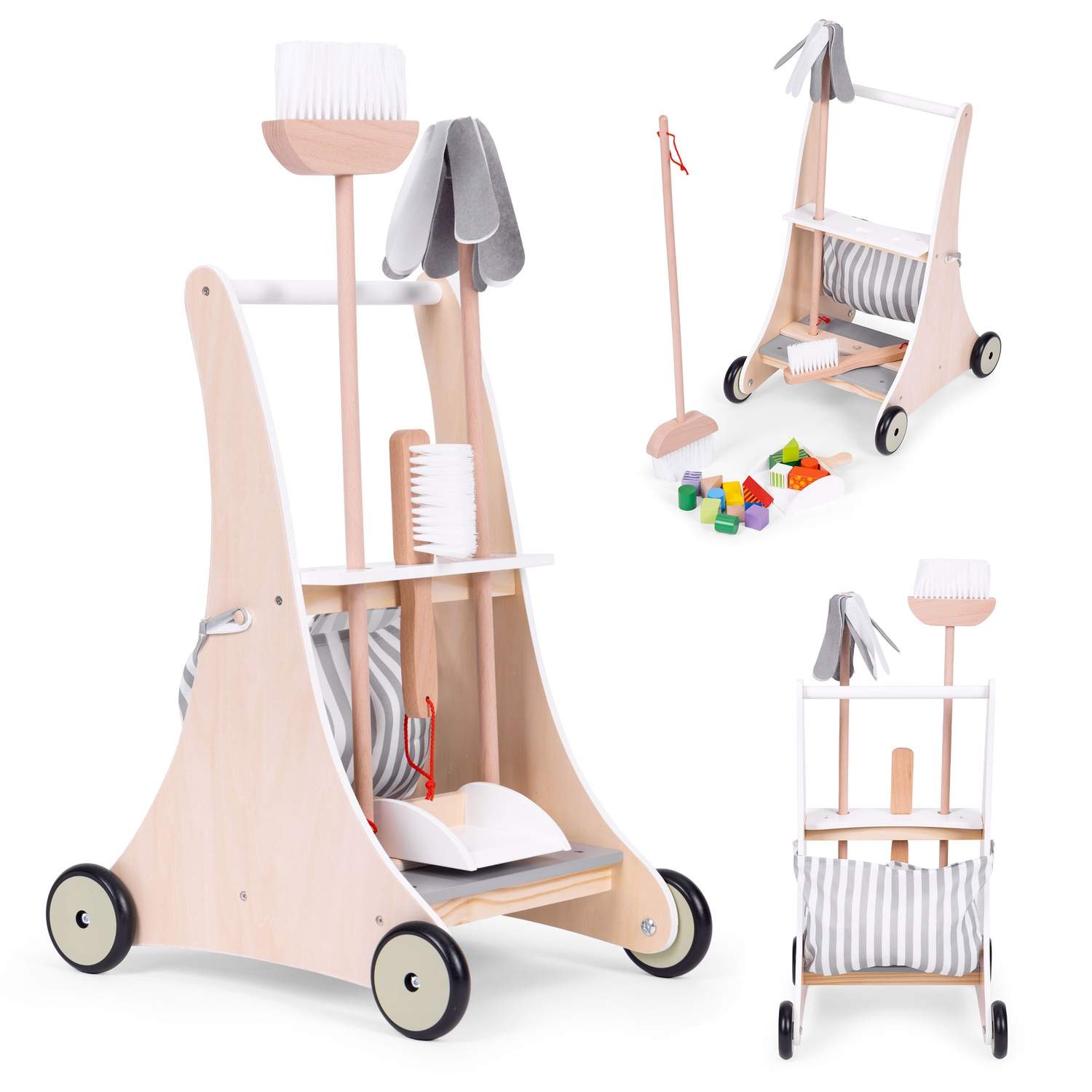 Træ rengøringssæt trolley beige ECOTOYS