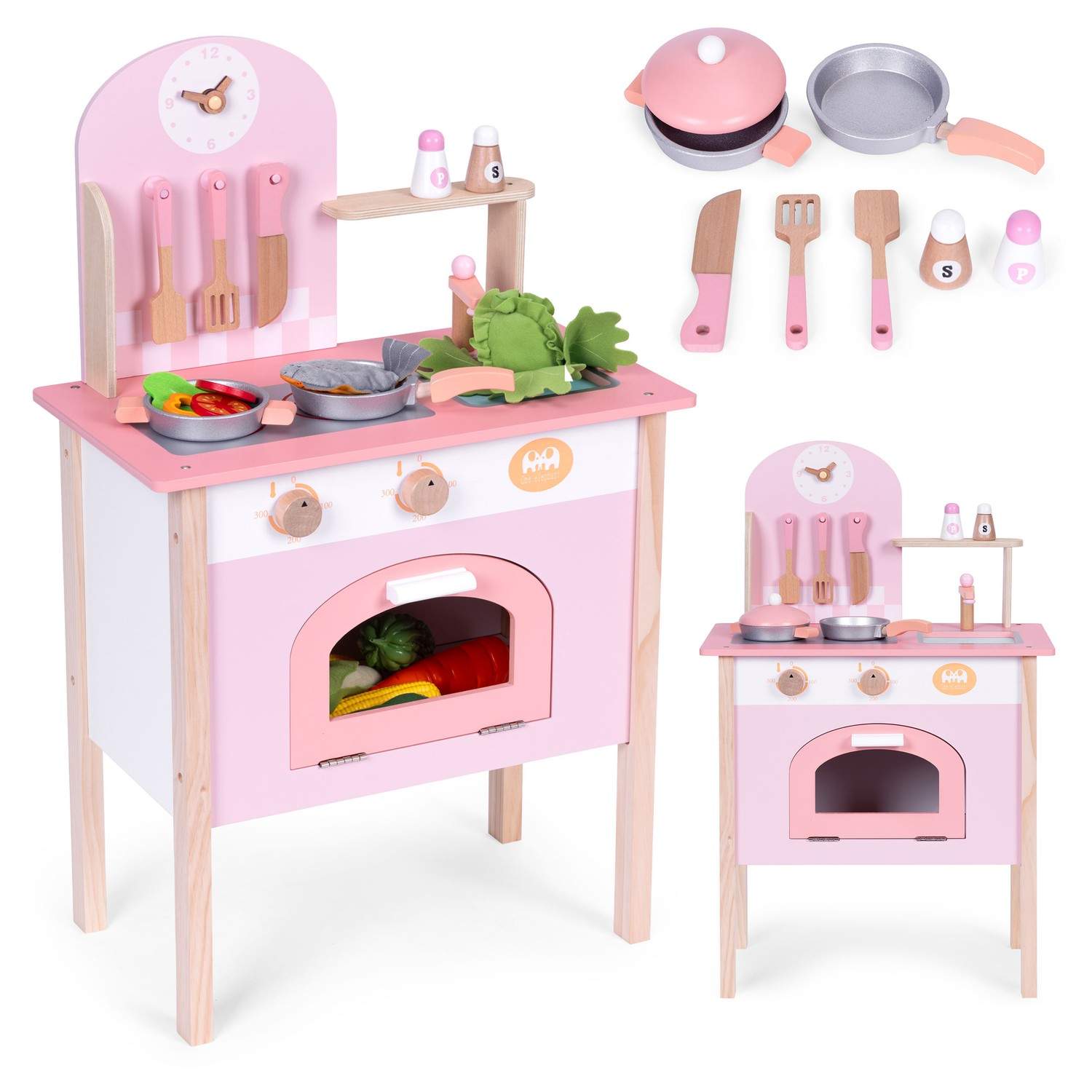 Børnekøkken pink med 8 tilbehør ovn vandhane vask ECOTOYS
