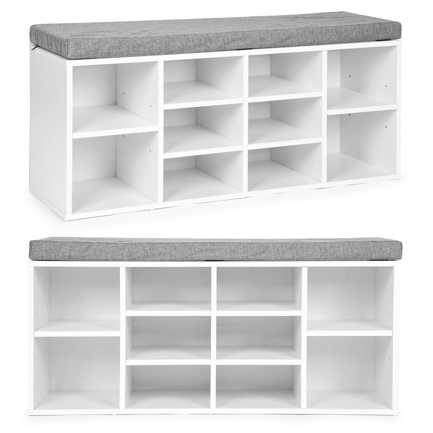 Skoskab med grå hynde 10 hylder hvid