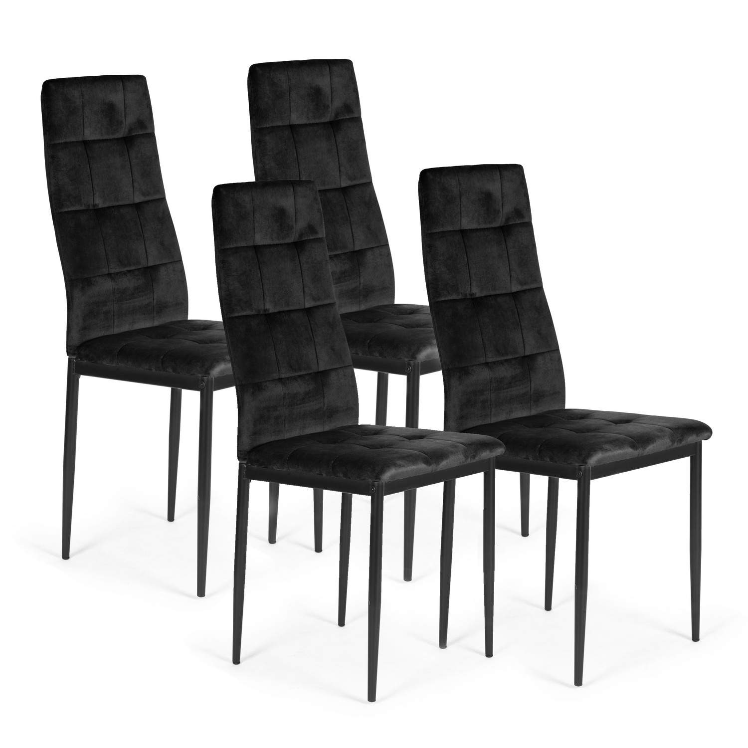 Sæt med 4 stole Sort velour stol til spisestue og stue ModernHome