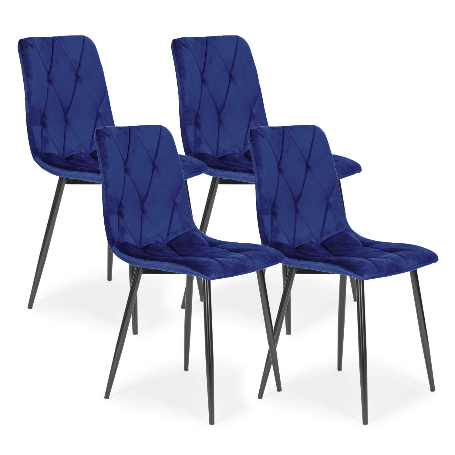 Sæt med 4 stole Quiltet velour til spisestue og stue - Blå