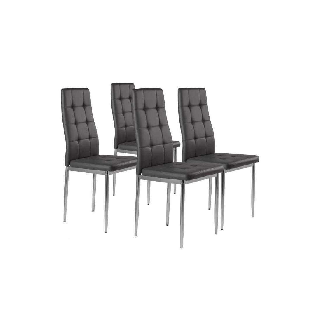 Set med 4 stolar för vardagsrummet eller matsalen, enkel quiltad stol, kromben, grått eko-läder | Hem & Hobby - Hem & Hushåll - Kök | Pryloteket