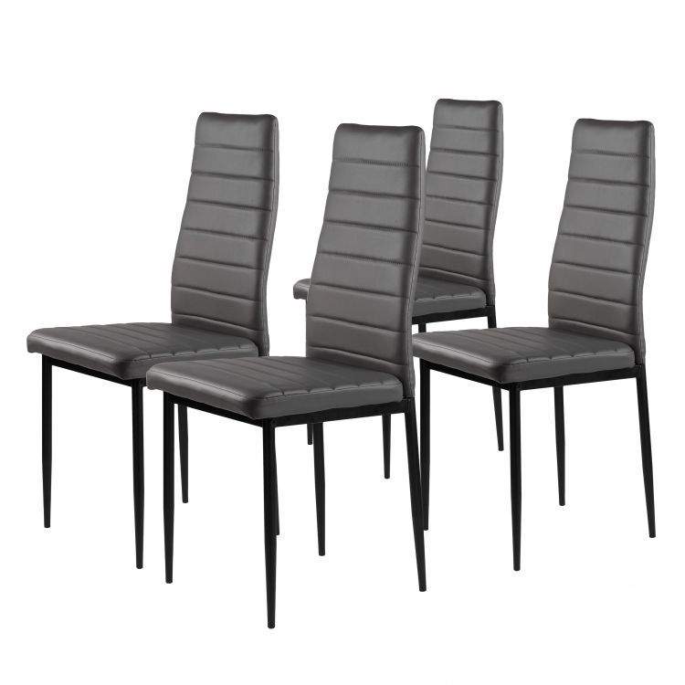 Sæt med 4 stole til stue og spisestue med Eco-Leather, ergonomisk ryglæn, grå