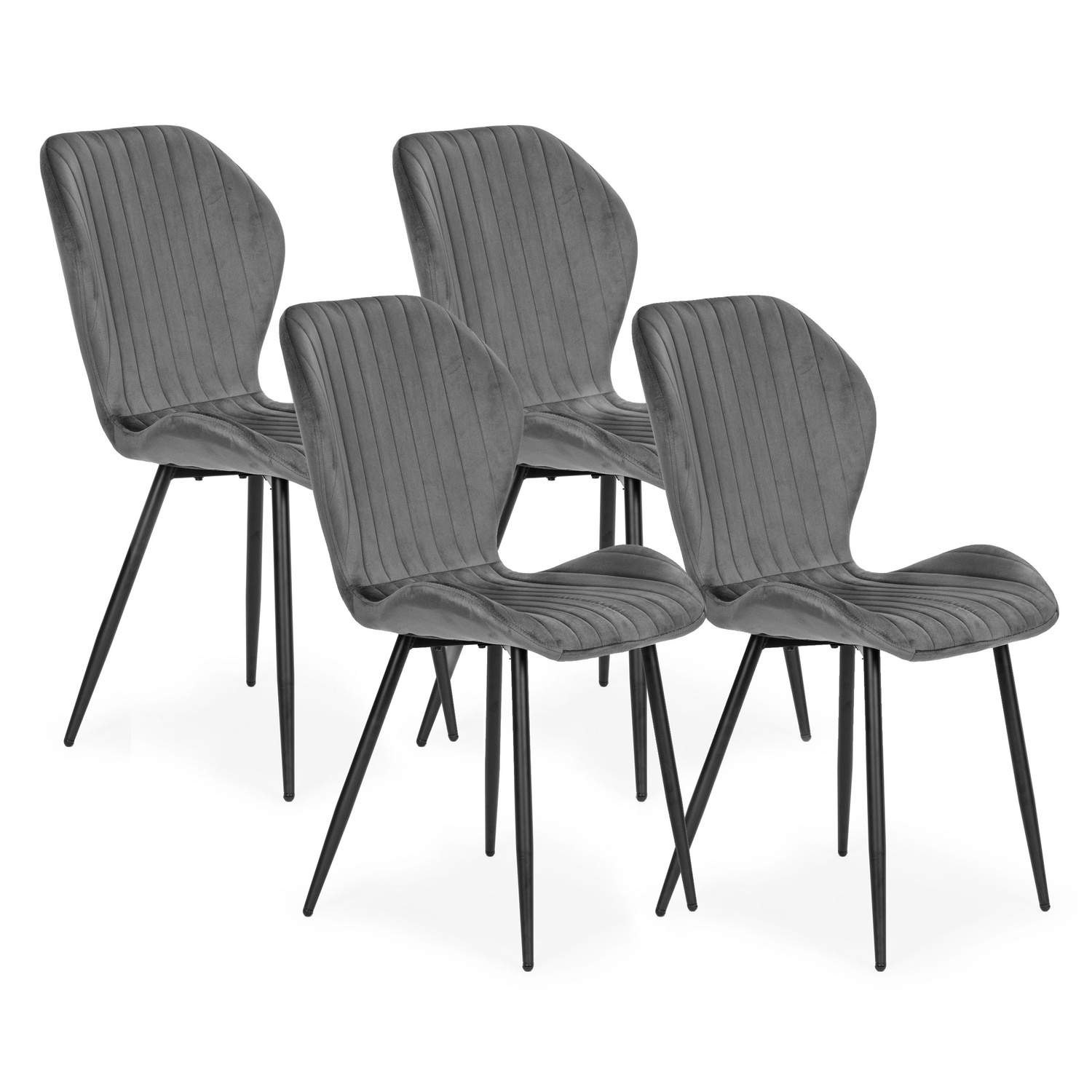 Sæt med 4 stole til stue Spisestue Modern Grå Velour Stol ModernHome