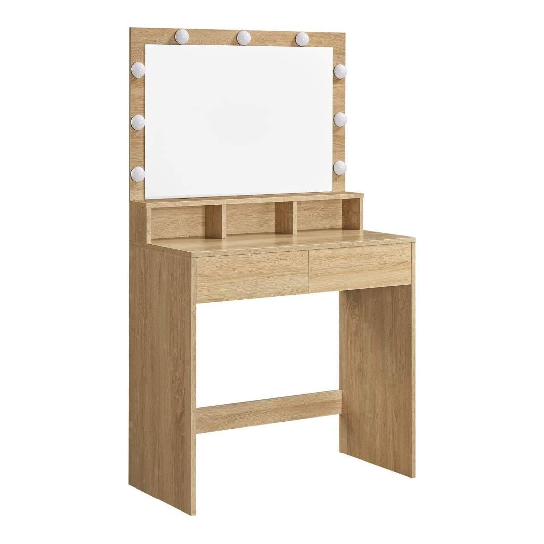 Stort sminkbord med LED-belysning, spegel, lådor, ek Sonoma | Hälsa & Skönhet - Smink & Tillbehör - Sminktillbehör | Pryloteket