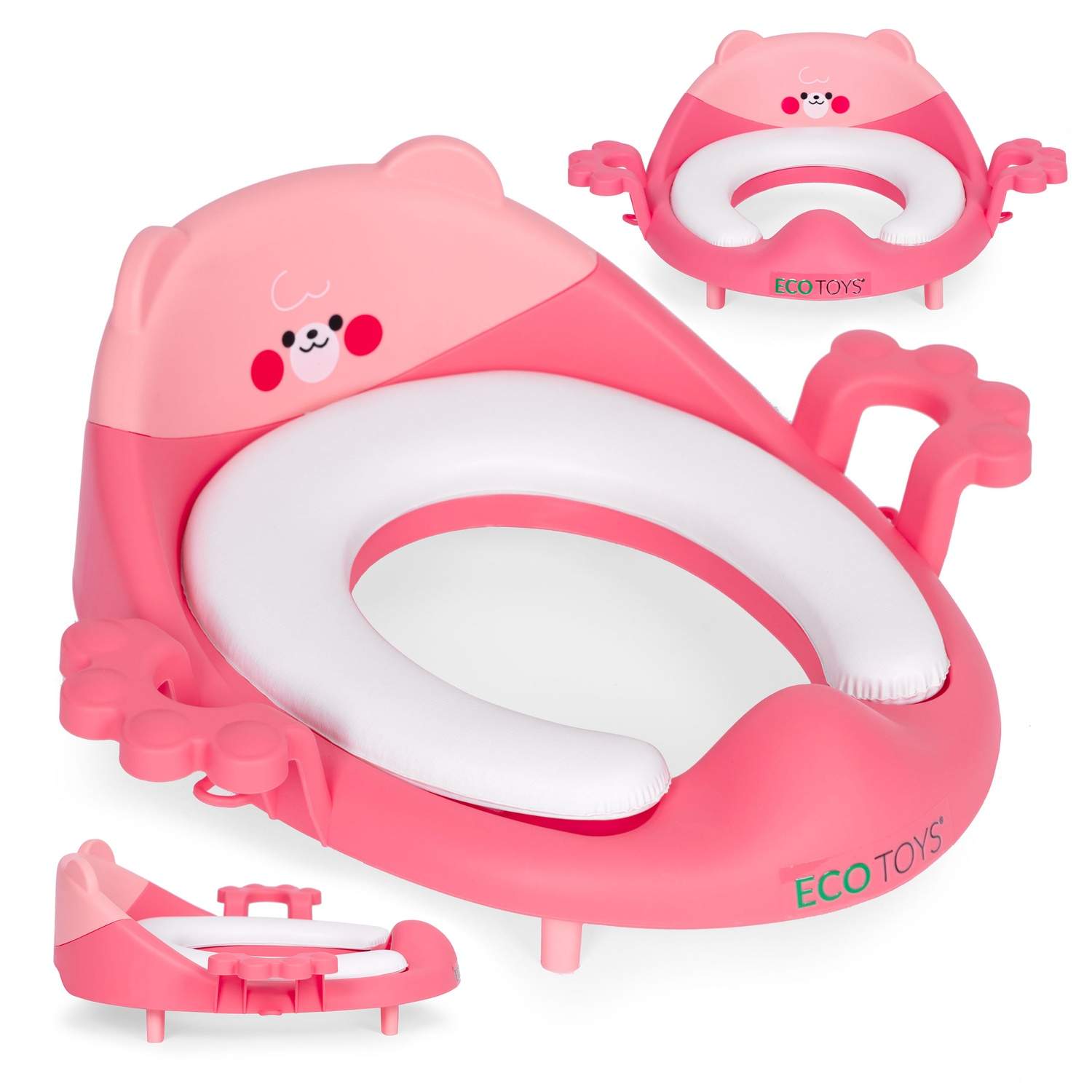 Toiletsæde til børn med håndtag, blød pude, pink, ECOTOYS