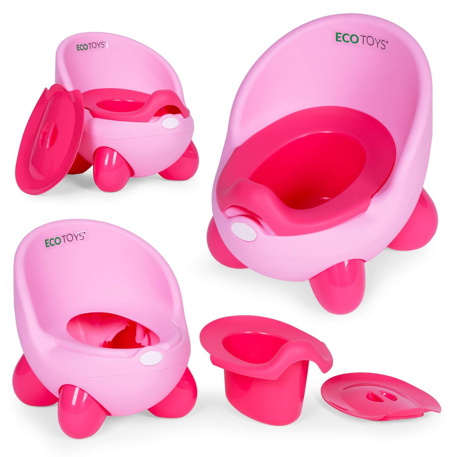 Potte toiletsæde til børn, aftagelig indsats, skridsikre ben, pink, ECOTOYS
