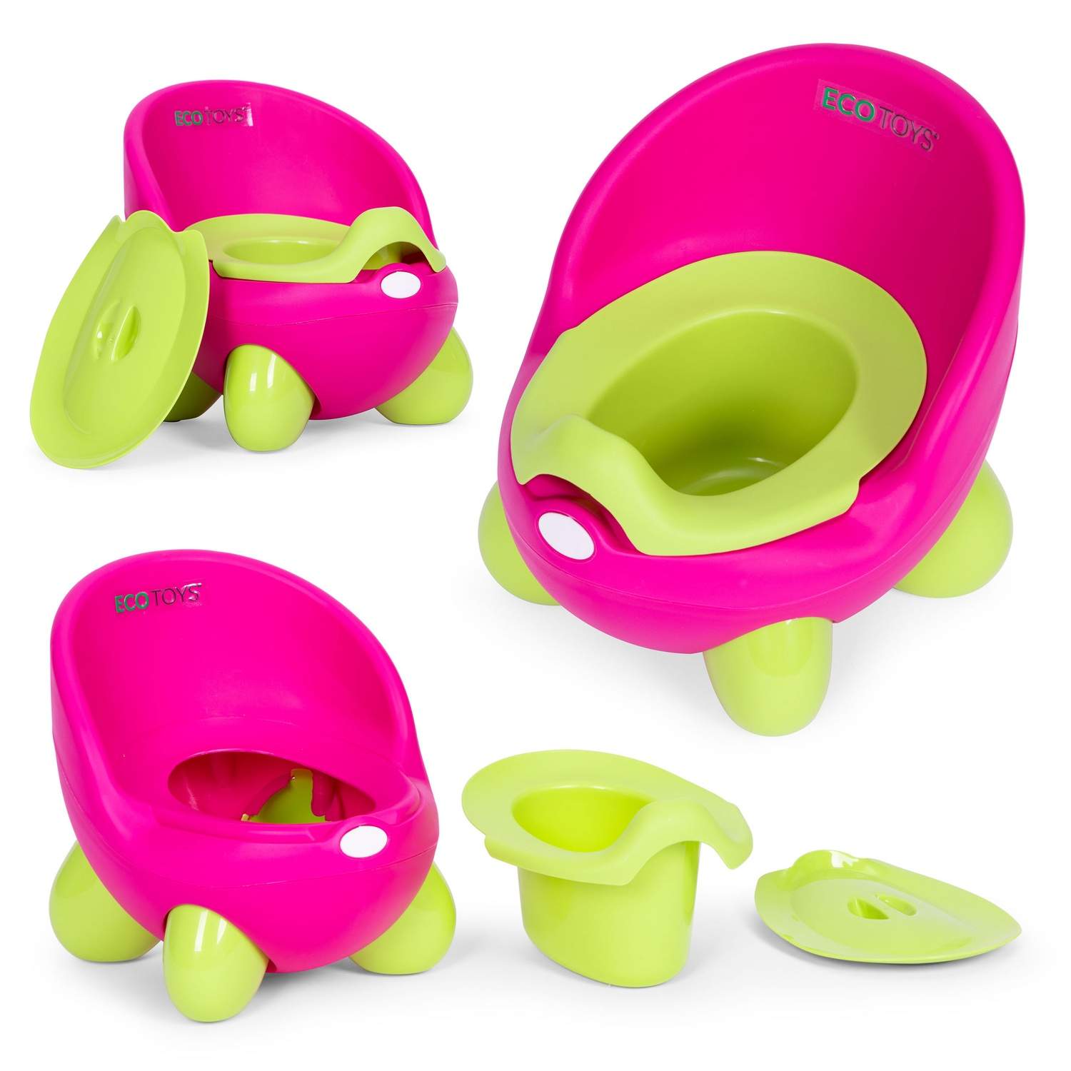 Potte toiletsæde til børn, aftagelig indsats, skridsikre ben, pink-grøn, ECOTOYS