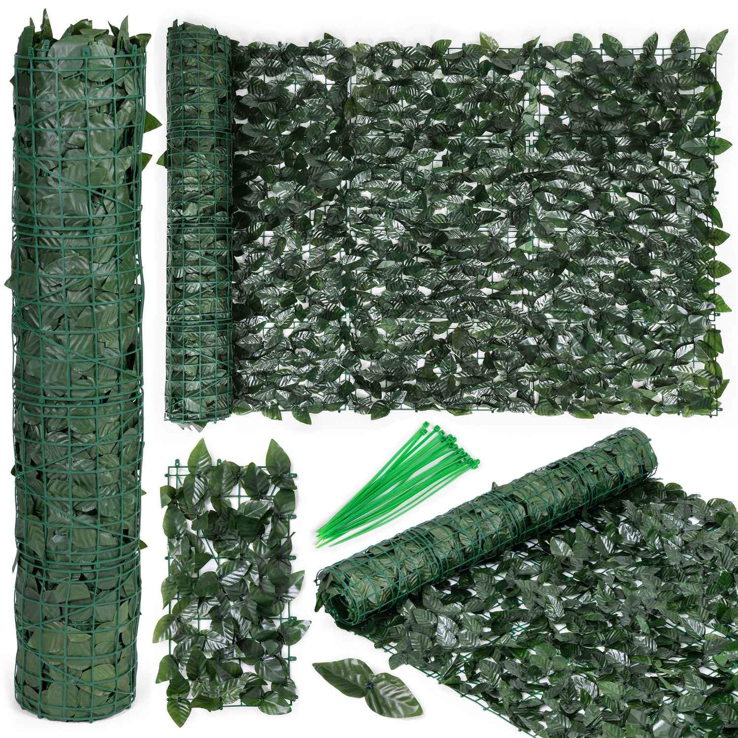 Kunstig hæk 300x100 cm efeugrøn maskeringsvæg