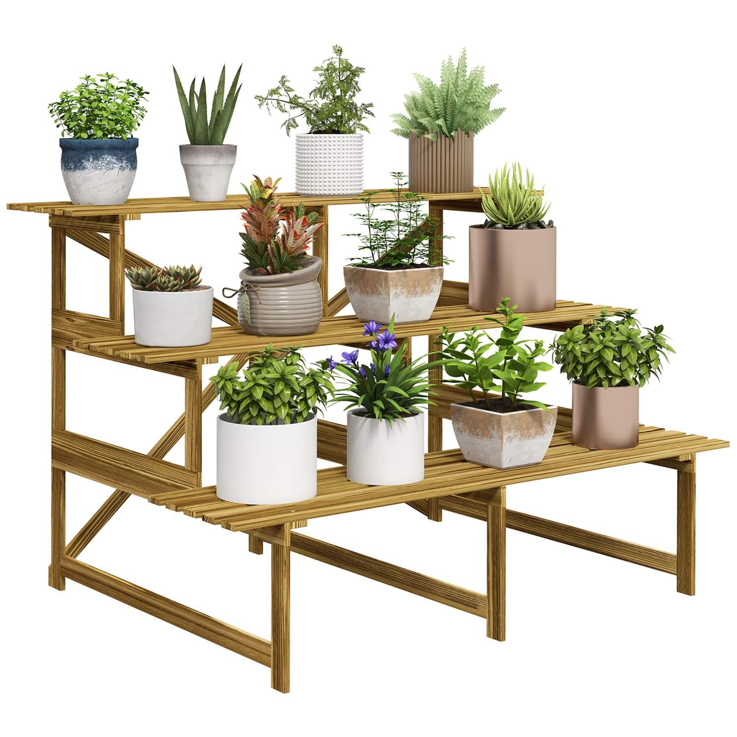 Plantetrappe blomsterhylde 3 trin grantræ 120x80x78cm til havebalkon & terrasse