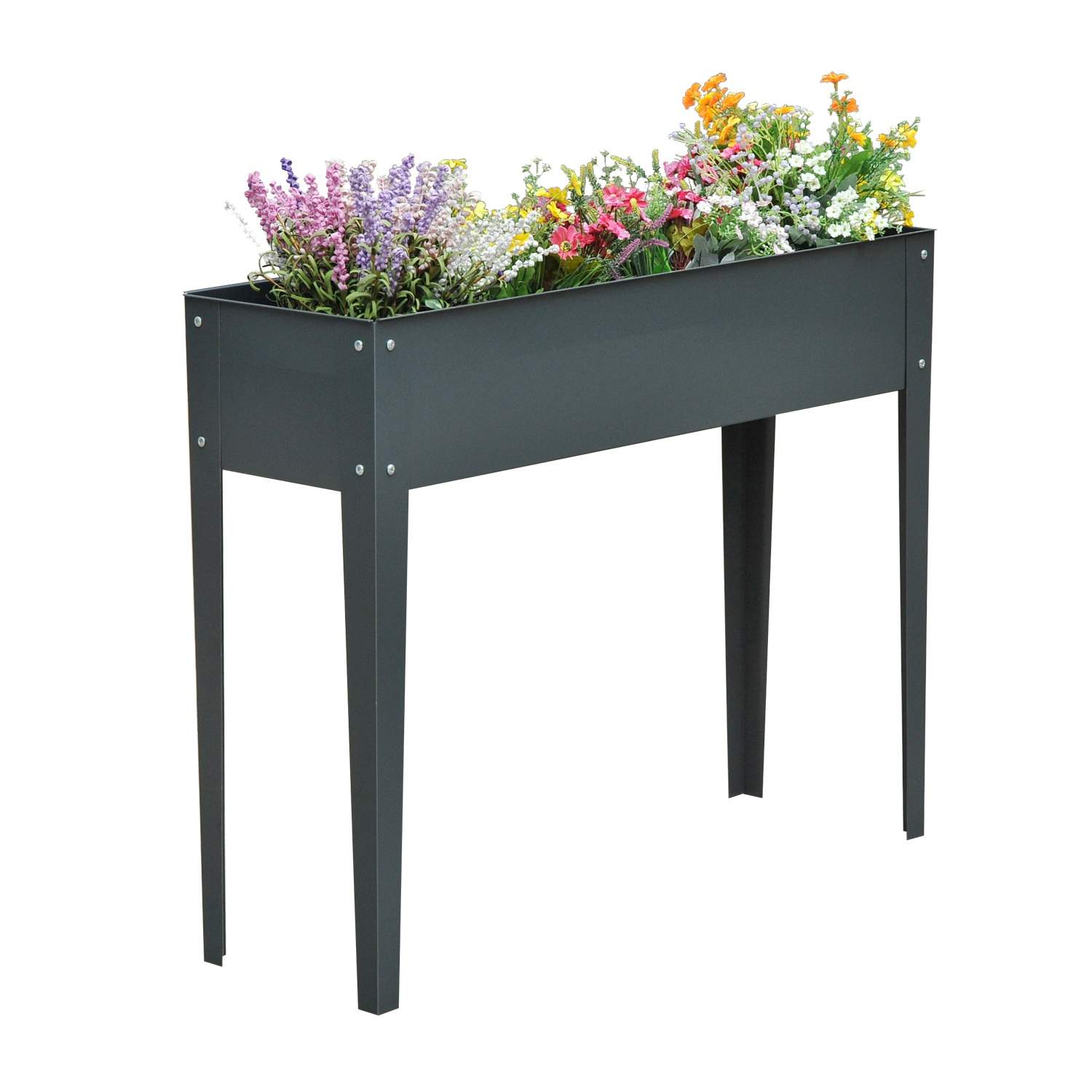 Højbed urtebed plantekasse med fødder og 3 drænhuller 100 x 30 x 80 cm lavet af metal til have og altan