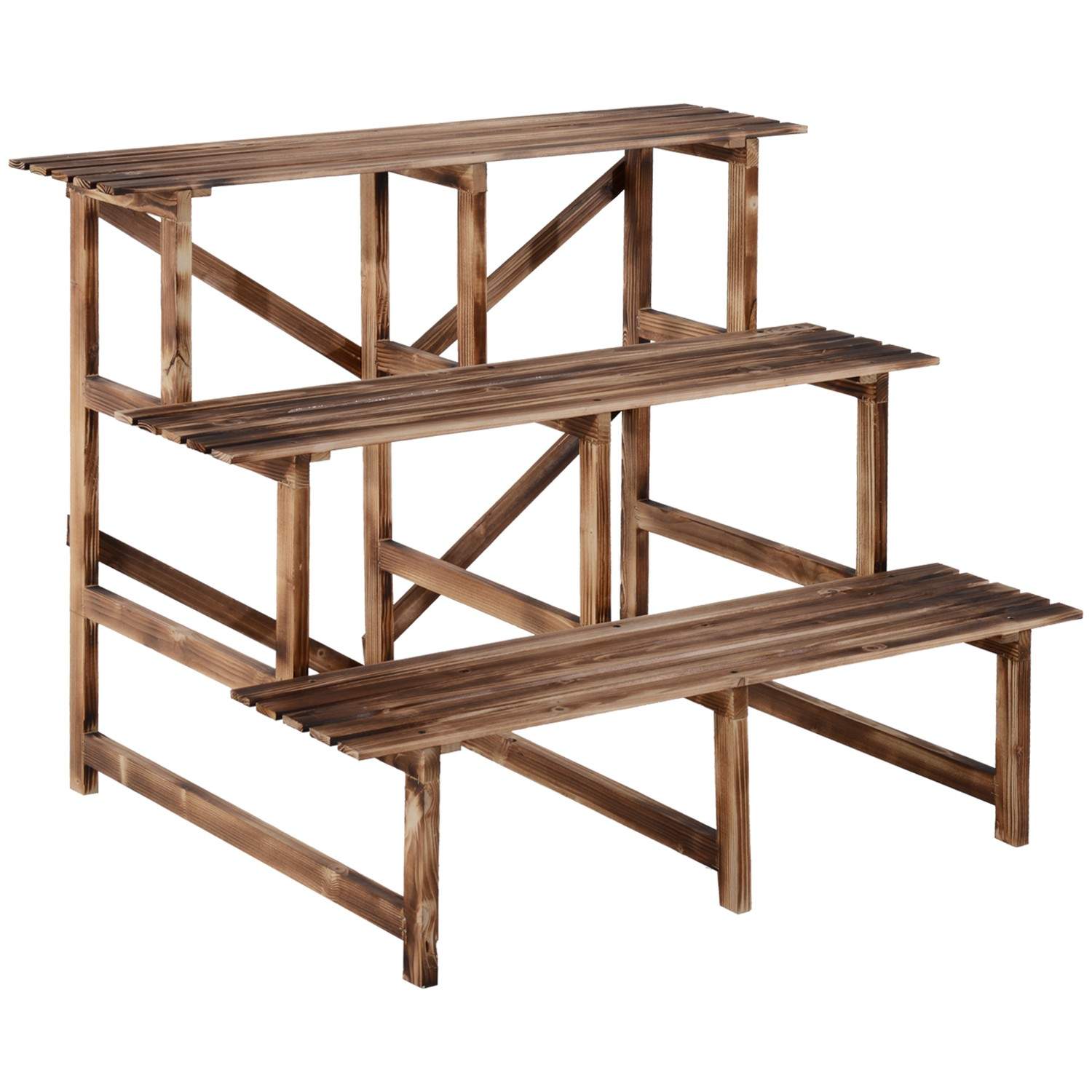 Plantetrapper Blomstertrapper Blomsterhylde 3 trin lavet af grantræ 100 x 80 x 78 cm til havebalkon og terrasse