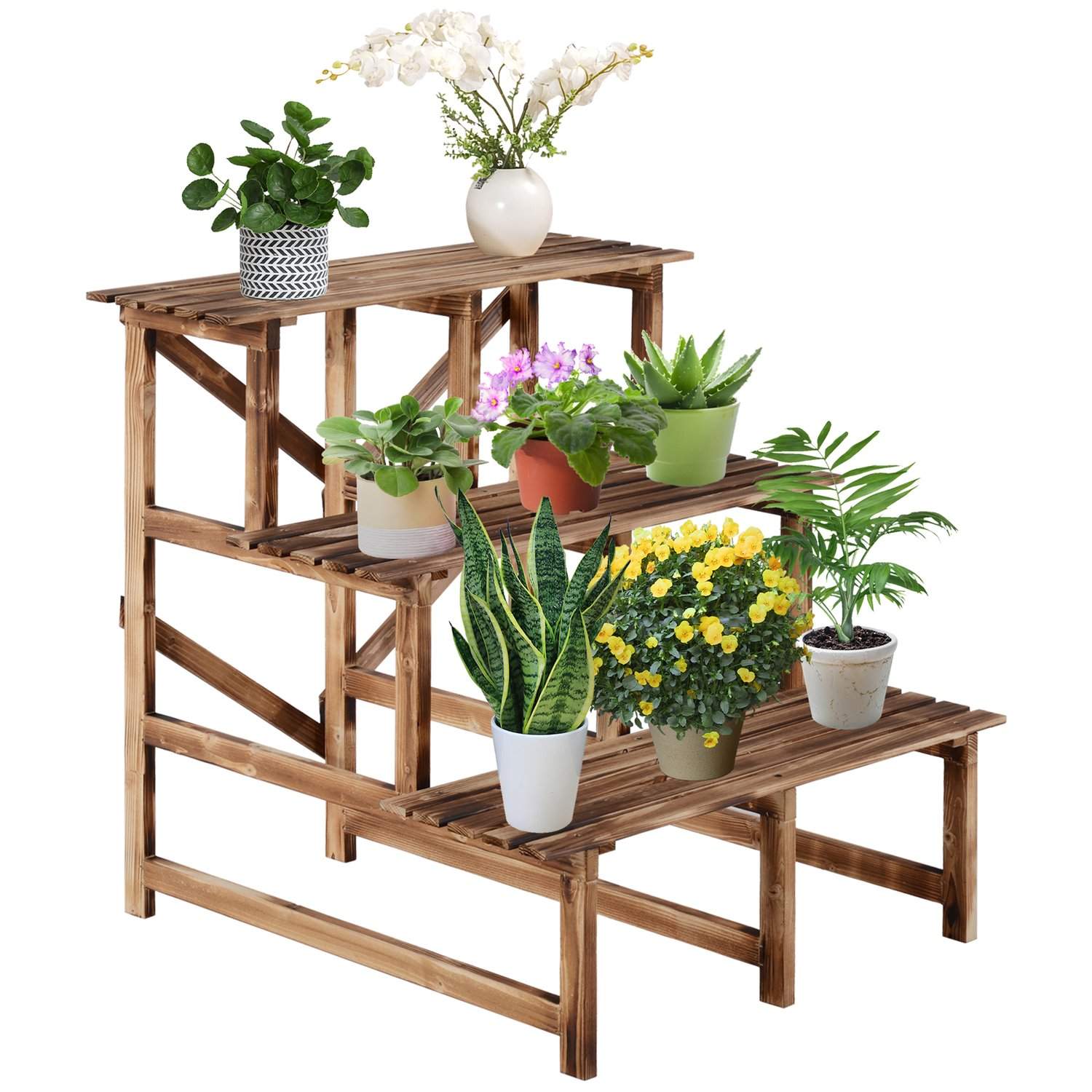 Plantetrappe blomsterhylde 3 trin lavet af grantræ 80 x 80 x 78 cm til havebalkon & terrasse