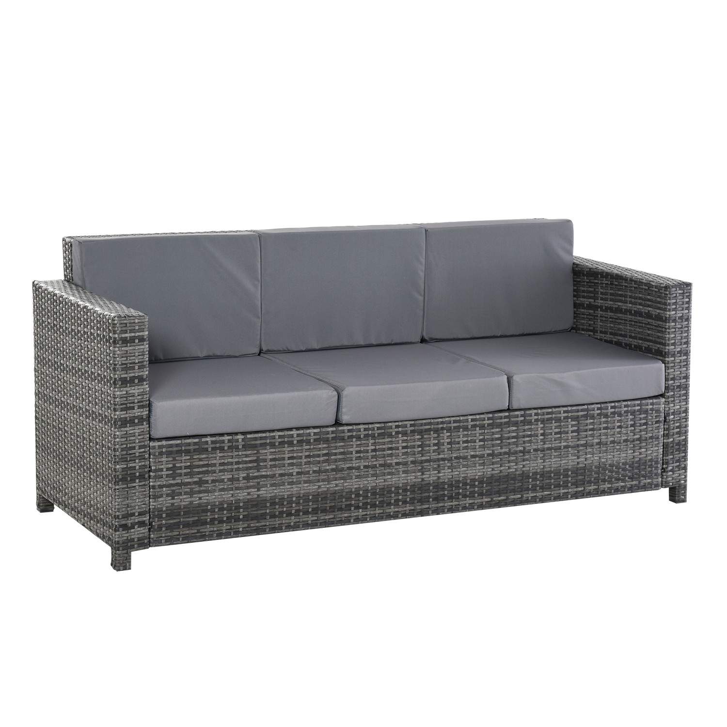 Haveloungesofa i polyrattan 3-personers med hynder, grå, metal og polyester, 185 x 70 x 80 cm, ideel til terrasse og altan