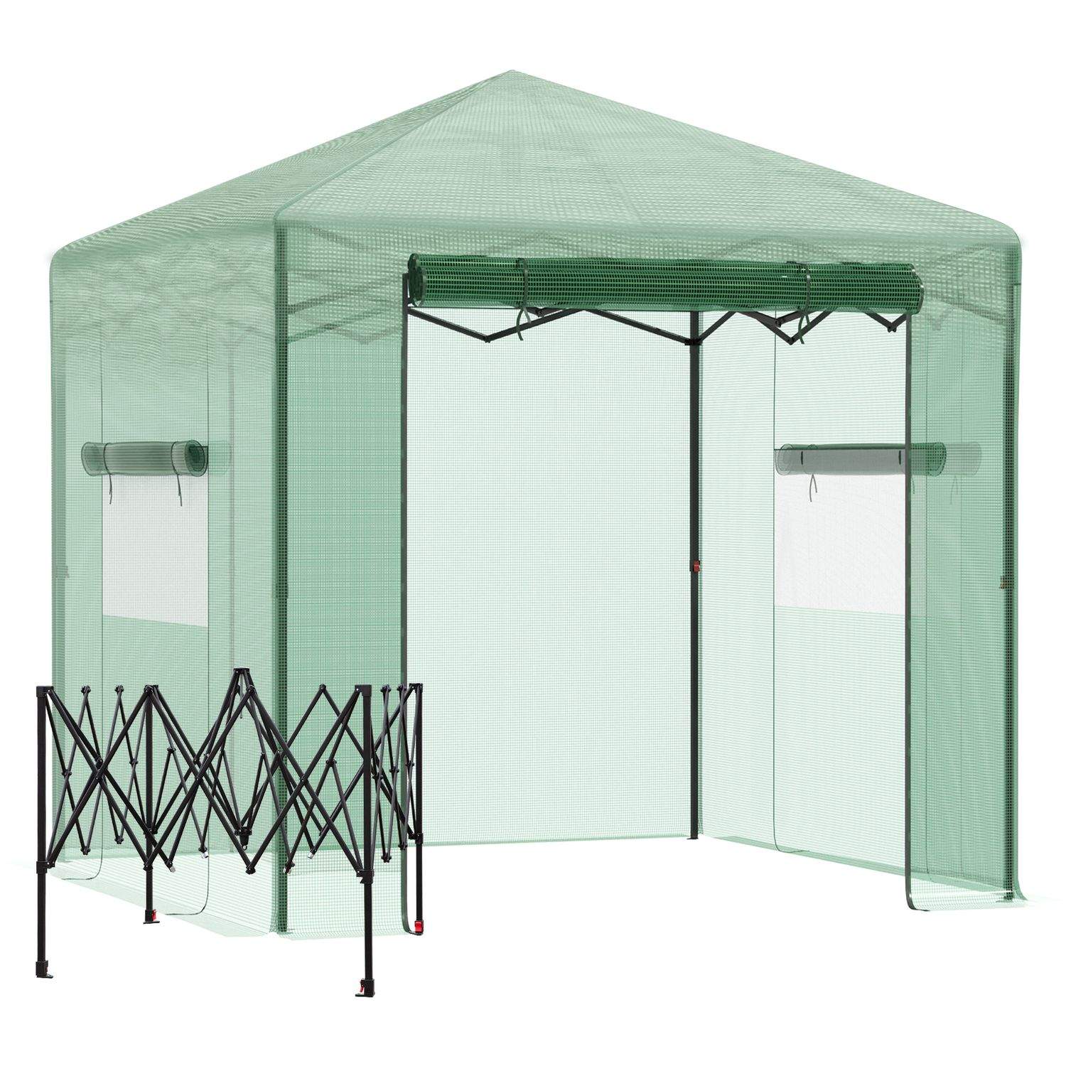 Drivhus drivhus tomathus med dør og vindue til oprulning, PE stål mørkegrøn 238 x 178 x 240 cm for optimal plantedyrkning