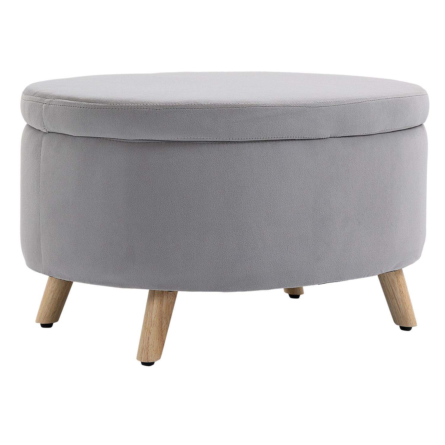 Bænk Polstret bænk med opbevaringsplads Oval form skammel Gang Soveværelse Stue Fløjlsagtig polyester Gummi Træ Lysegrå 71 x 51,