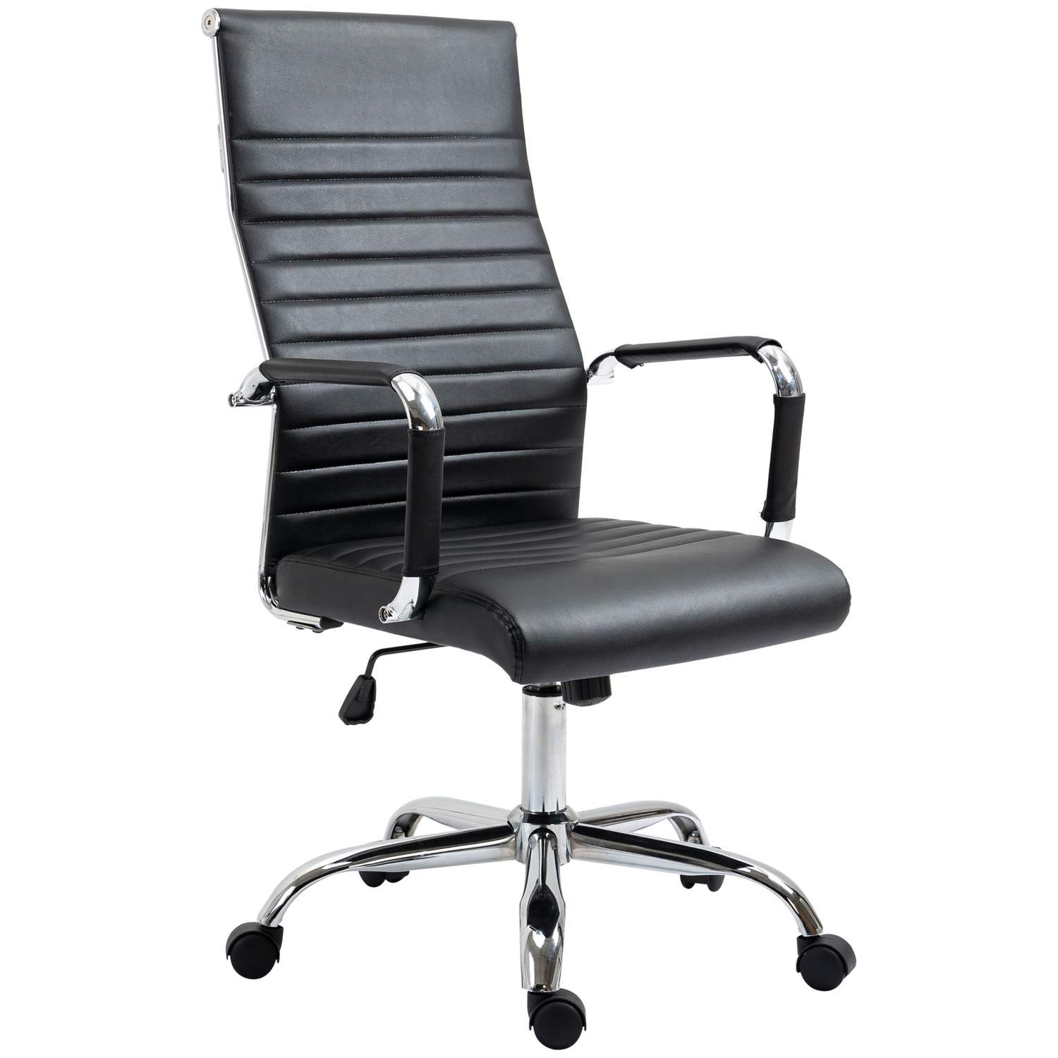Kontorstol ergonomisk lederstol med vippefunktion, højdejusterbar, betrukket med kunstlæder og skum, sort