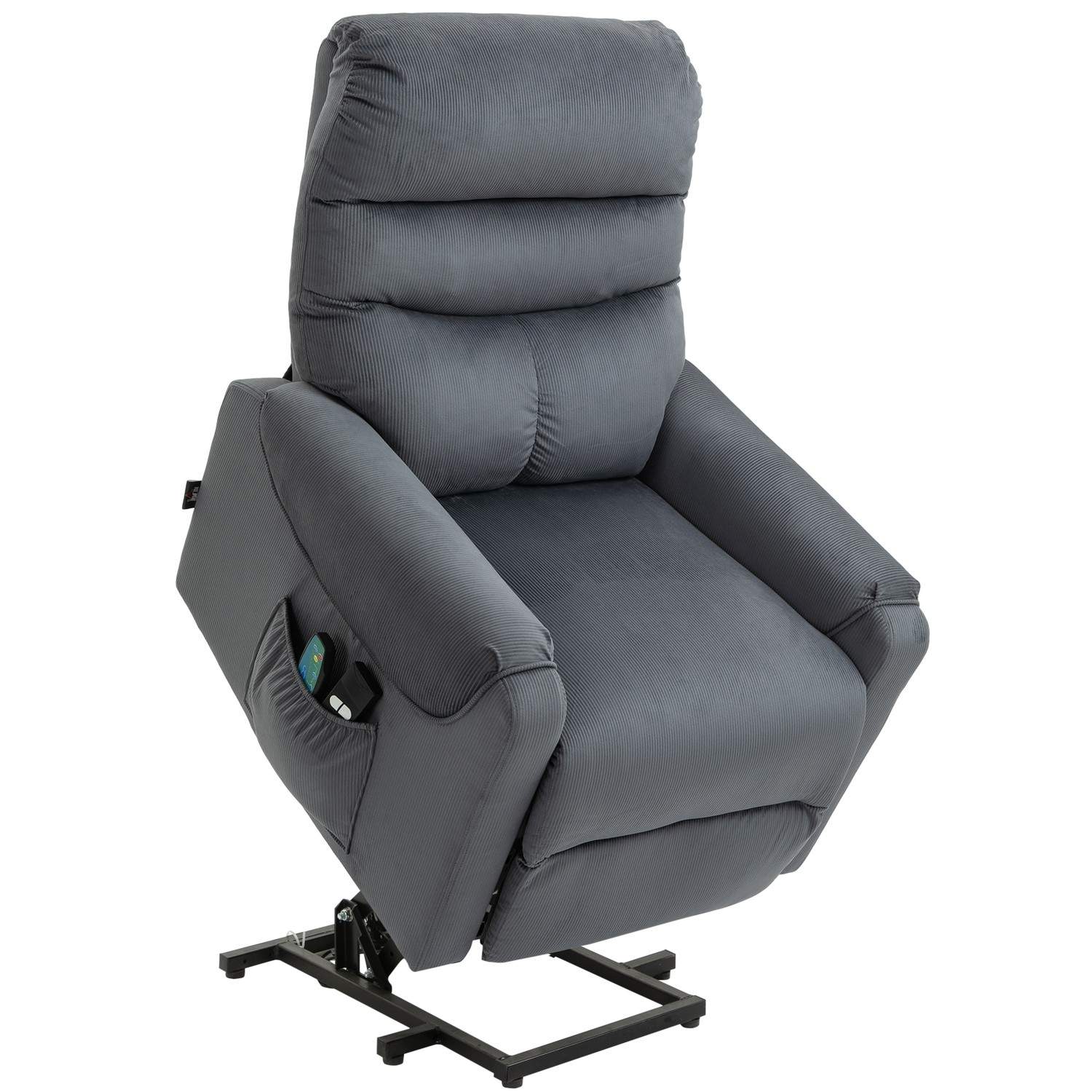 Tv-lænestol med massagefunktion og ståhjælp, elektrisk justerbar med varme- og lænefunktion, mørkegrå, 79 x 97 x 103 cm