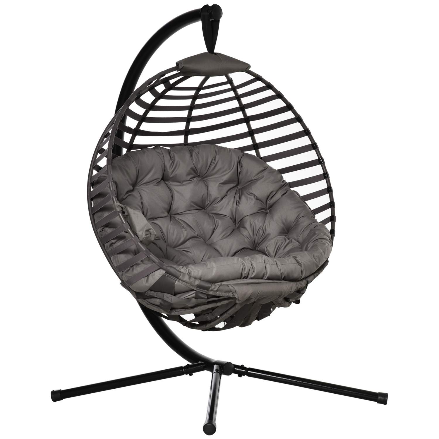 Hængestol hængekurv med stel til 1 person, foldbar hængegynge med hynde, stål, 126x118x172cm til have og altan
